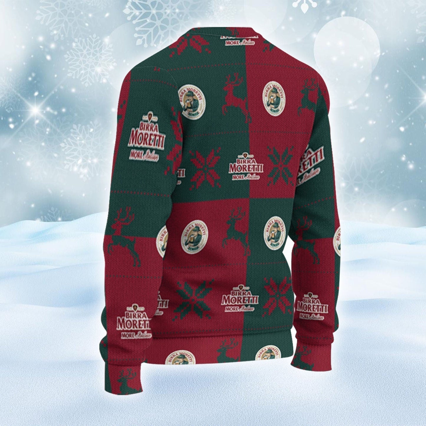 Birra Moretti Ugly Sweater Reindeer n Snowflakers Beer Loves ugly Gift, Reindeer Xmas Sweatshirt, Birra Moretti ugly sweater gift for Dad - WeCustomit