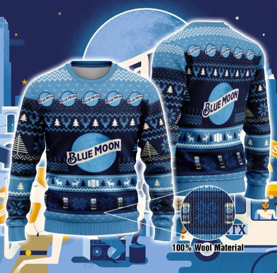 Blue Moon Beer Ugly Sweater, Snowflakes Reindeer Pattern Beer Lovers Gift Sweater, Christmas Gift, Unisex Sweater - WeCustomit