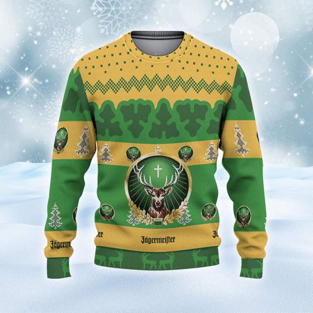 Jagermeister Ugly Sweater Pine Forest Pattern Xmas Sweatshirt, Beer Loves ugly Gift, Jagermeister ugly sweater gift for Dad and Him - WeCustomit