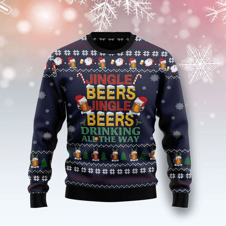 Drinking Beer All The Way Ugly Christmas Sweater US1344, Knitted Ugly Christmas Sweater, Ugly Christmas Sweater - WeCustomit