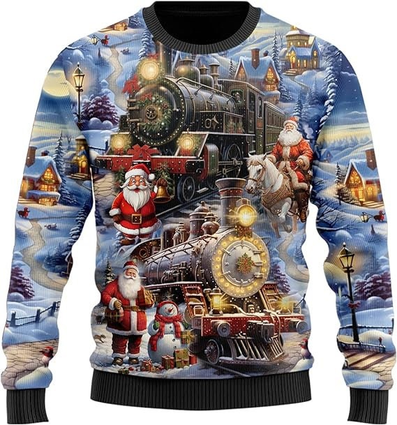 Santa's Gorgeous Train On Christmas Ugly Christmas Sweater For Men & Women Christmas Gift Sweater US3801 - WeCustomit