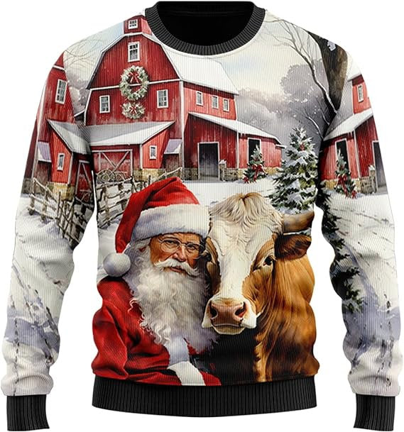 Santa Claus And Cow Ugly Christmas Sweater For Men & Women Christmas Gift Sweater US3819 - WeCustomit