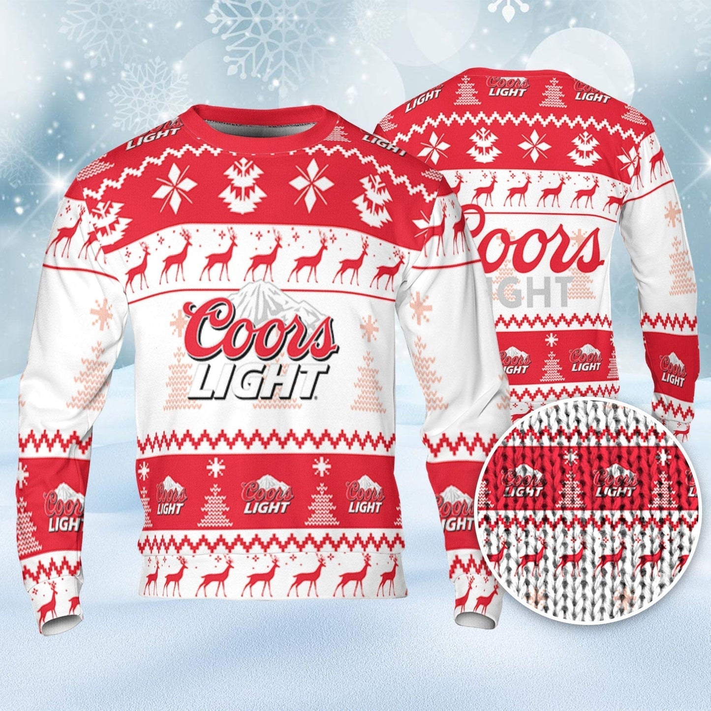 Coors Light Ugly Sweater Pine Trees n Reindeer Beer Loves ugly Gift, Christmas Sweatshirt, Coors Light ugly sweater gift for Dad - WeCustomit