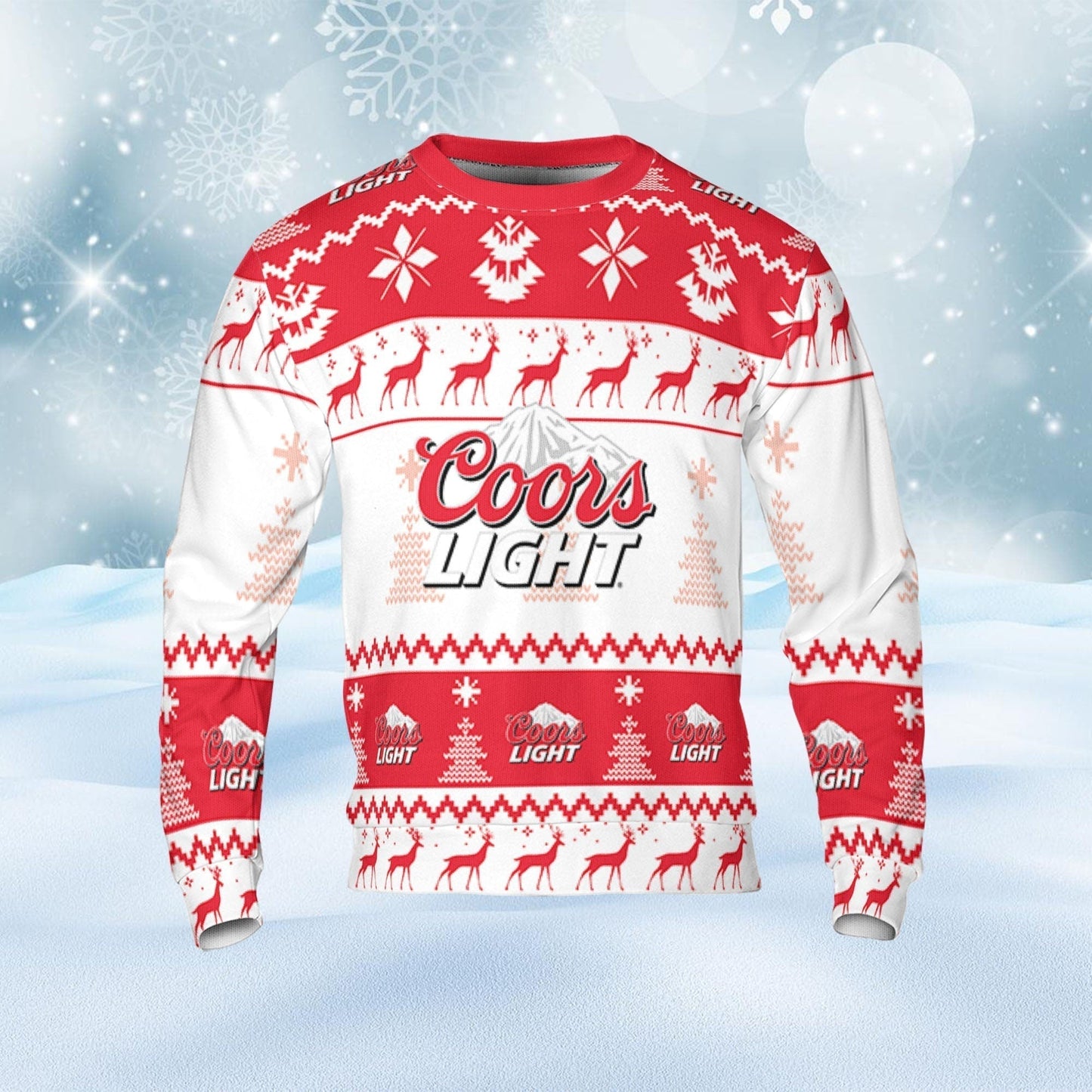 Coors Light Ugly Sweater Pine Trees n Reindeer Beer Loves ugly Gift, Christmas Sweatshirt, Coors Light ugly sweater gift for Dad - WeCustomit