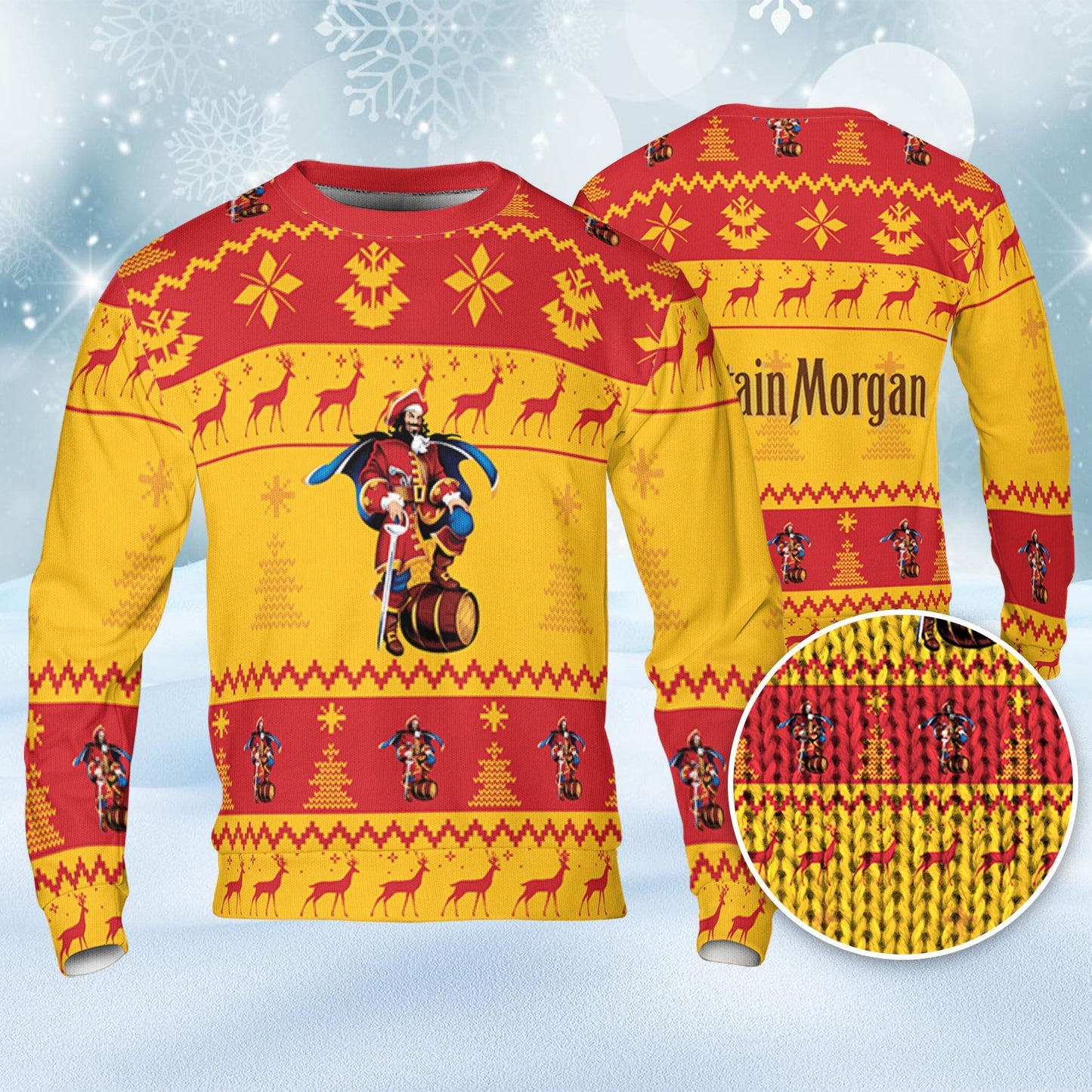 Captain Morgan Ugly Sweater Pine Trees n Reindeer Beer Loves ugly Gift, Christmas Sweatshirt, Captain Morgan ugly sweater gift for Dad - WeCustomit
