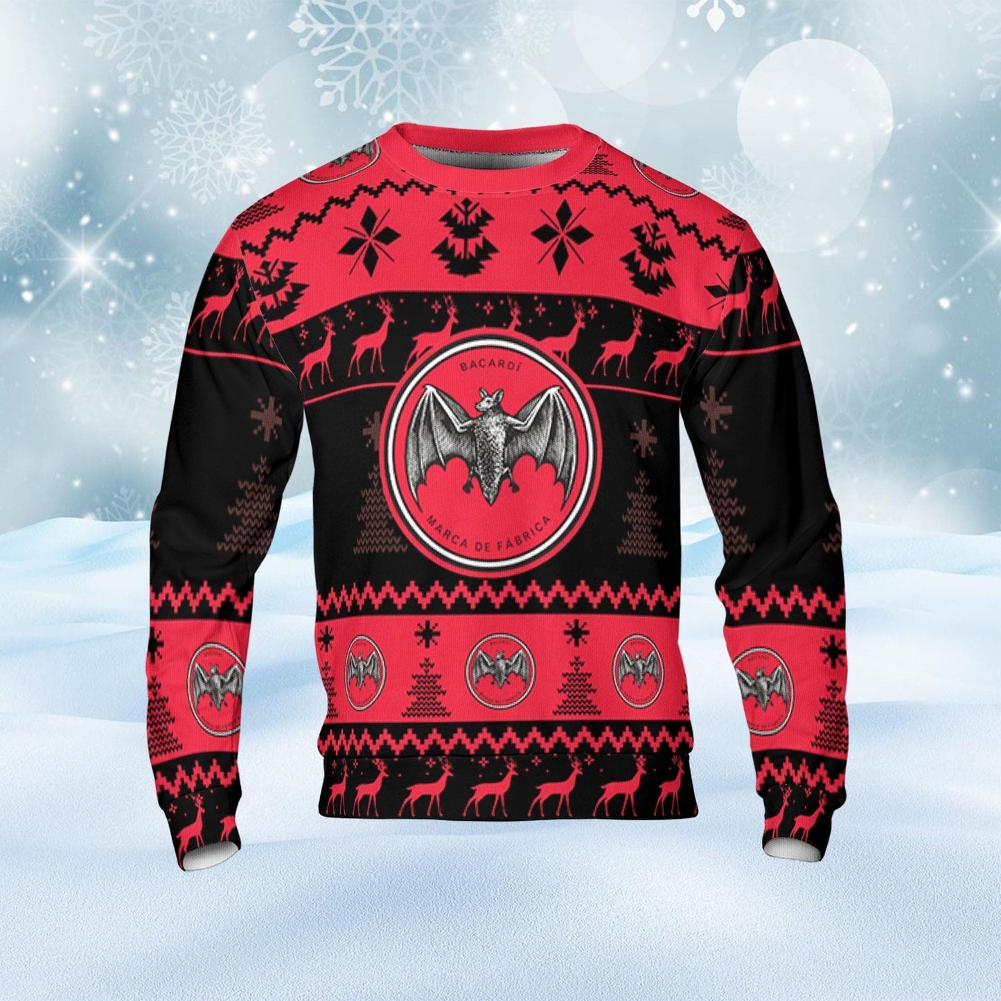 Bacardi Ugly Sweater Pine Trees n Reindeer Beer Loves ugly Gift, Christmas Sweatshirt, Bacardi ugly sweater gift for Dad - WeCustomit