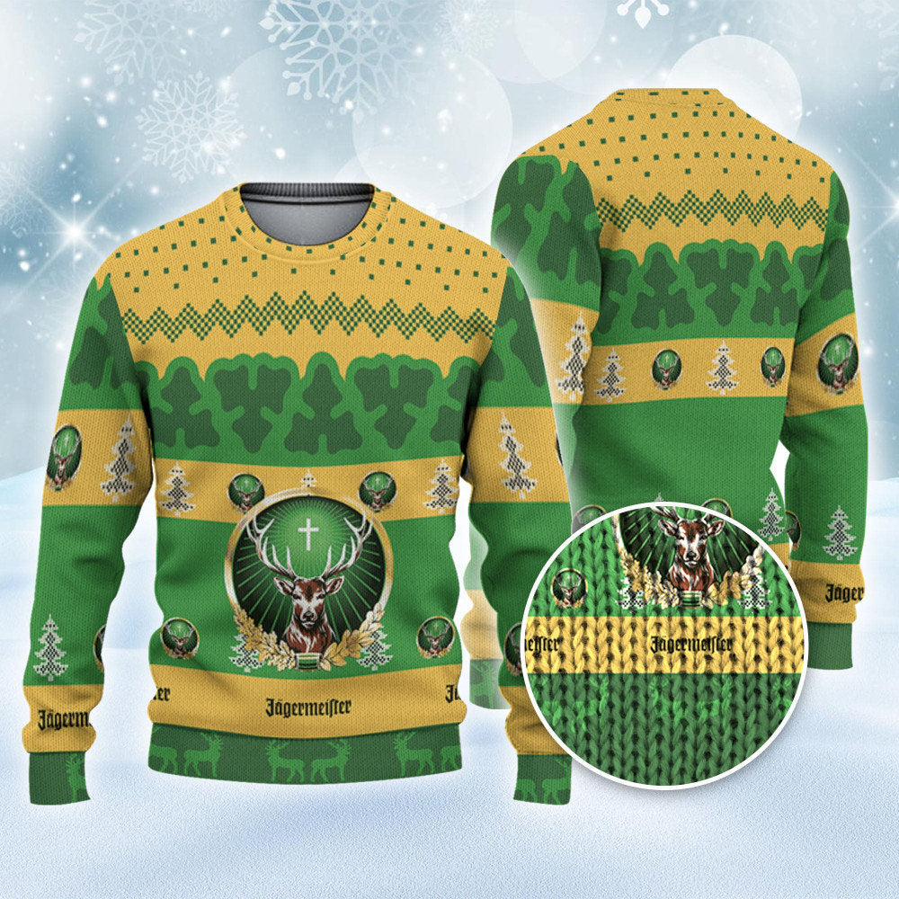 Jagermeister Ugly Sweater Pine Forest Pattern Xmas Sweatshirt, Beer Loves ugly Gift, Jagermeister ugly sweater gift for Dad and Him - WeCustomit