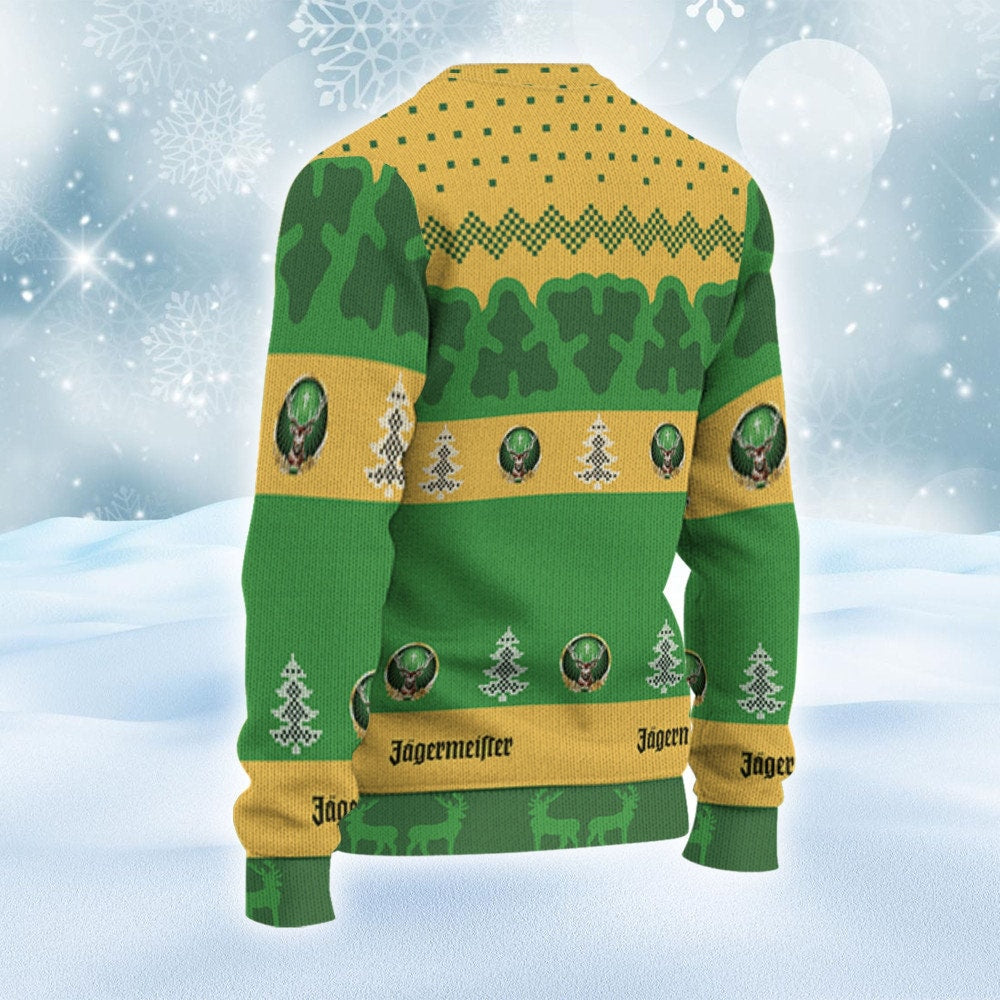 Jagermeister Ugly Sweater Pine Forest Pattern Xmas Sweatshirt, Beer Loves ugly Gift, Jagermeister ugly sweater gift for Dad and Him - WeCustomit