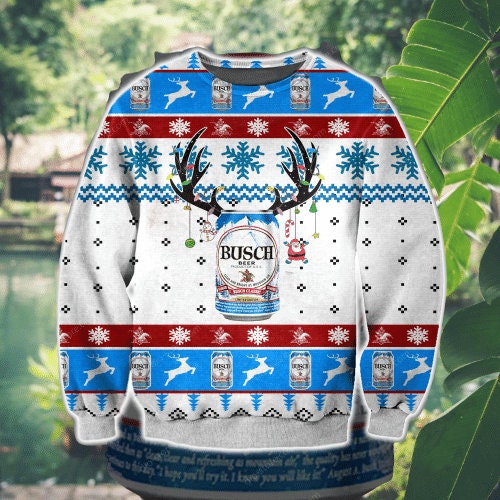 Busch Beer Deer Horn Ugly Christmas Sweater, Busch Beer Merry Christmas, Beer Party Sweater, Perfect Gift For Christmas - WeCustomit
