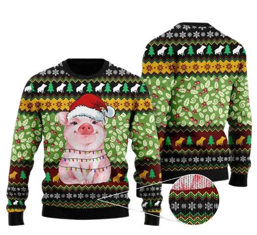 Piggy With Christmas Light Ugly Christmas Sweater For Men & Women Christmas Gift Sweater US1130 - WeCustomit