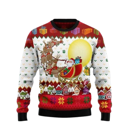Reindeer And Santa Claus Ugly Christmas Sweater For Men & Women Christmas Gift Sweater US1231 - WeCustomit