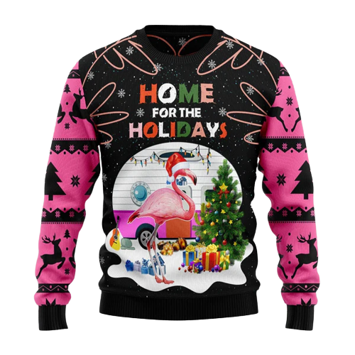 Home For The Holidays Flamingo Ugly Christmas Sweater For Men & Women Christmas Gift Sweater US1233 - WeCustomit