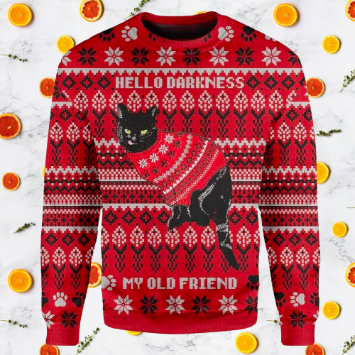 Hello Darkness My Old Friend Black Cat Ugly Christmas Sweater For Men & Women Christmas Gift Sweater US1225 - WeCustomit