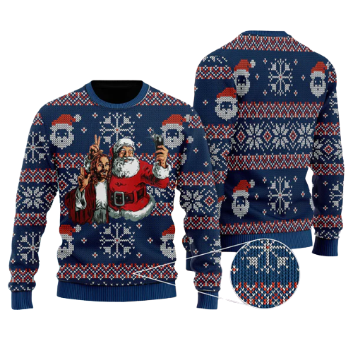 Santa Take A Pricture With Jesus Ugly Christmas Sweater For Men & Women Christmas Gift Sweater US1238 - WeCustomit