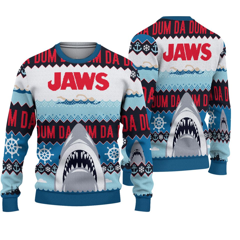 Jaws Da Dum Shark Ugly Christmas Sweater For Men & Women Christmas Gift Sweater BH629 - WeCustomit