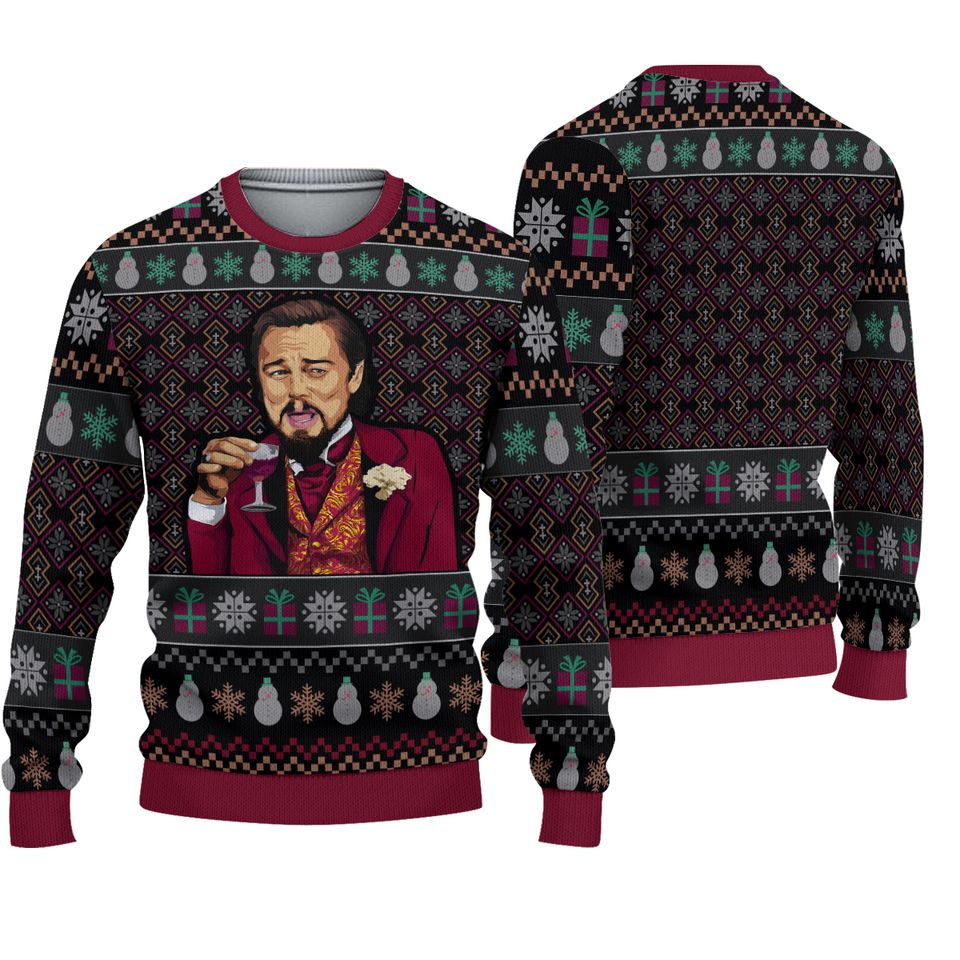 Laughing Leo Dicaprio Meme 3D Christmas Ugly Christmas Sweater For Men & Women Christmas Gift Sweater PT905 - WeCustomit