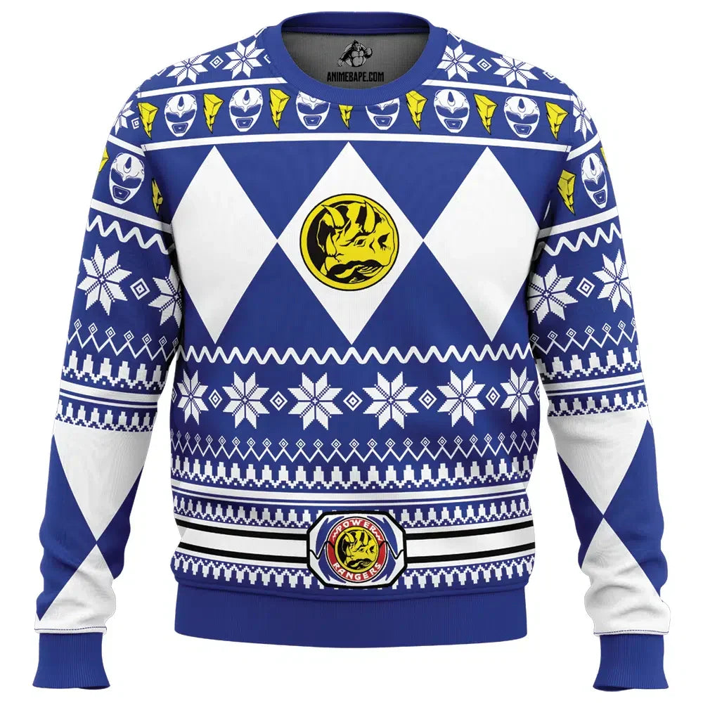 Mighty Morphin Blue Ranger Power Rangers Ugly Christmas Sweater - WeCustomit