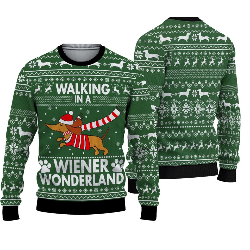 Dachshund Walking In A Weiner Wonderland Ugly Christmas Sweater For Men & Women Christmas Gift Sweater PT971 - WeCustomit
