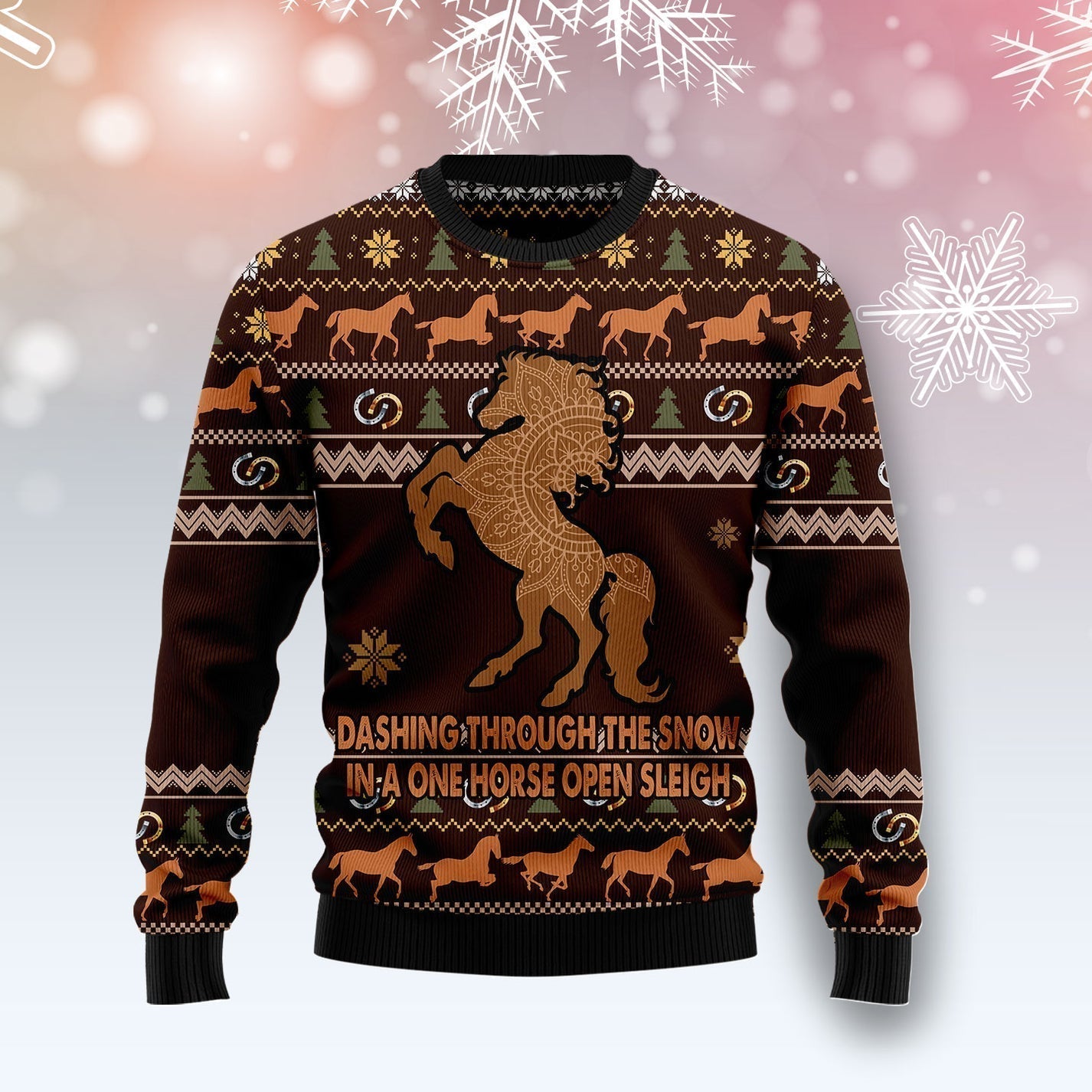 Horse Through Snow Ugly Christmas Sweater For Men & Women Christmas Gift Sweater US3395 - WeCustomit