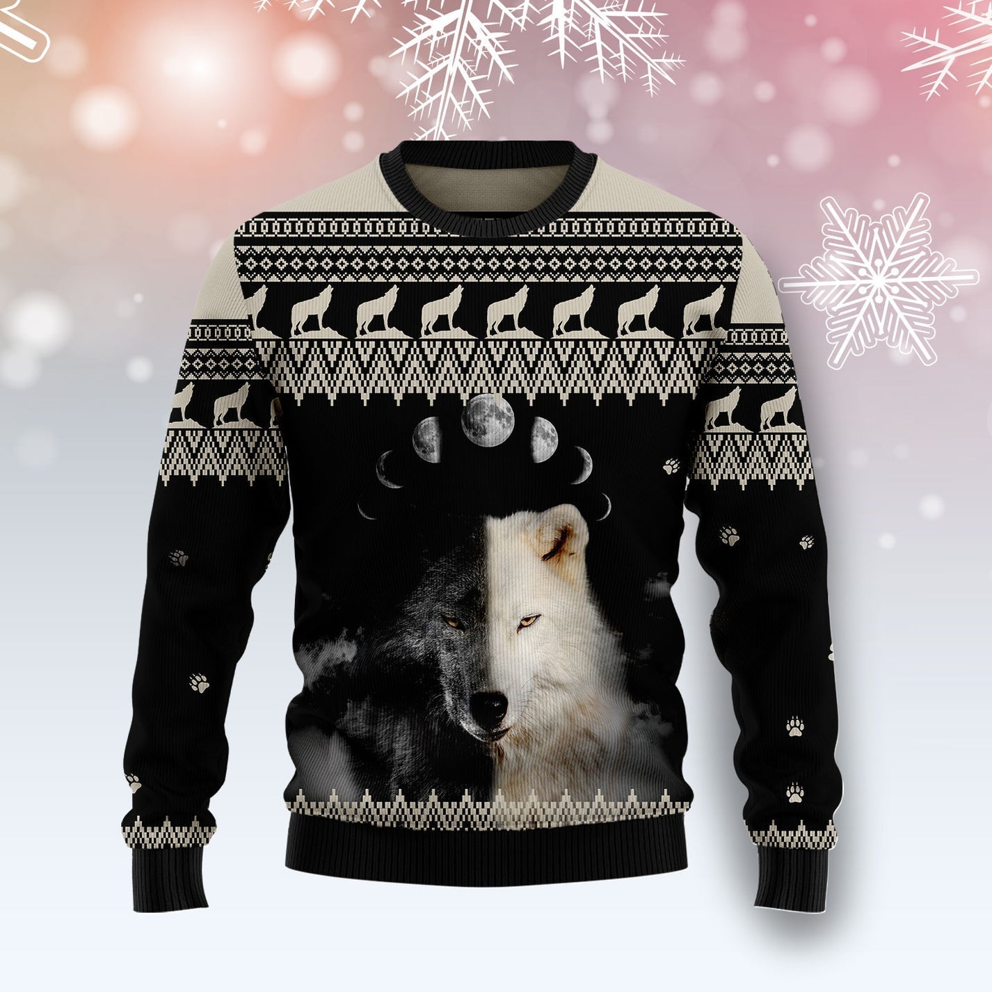 Wolf Day And Night Ugly Christmas Sweater For Men & Women Christmas Gift Sweater US3532 - WeCustomit