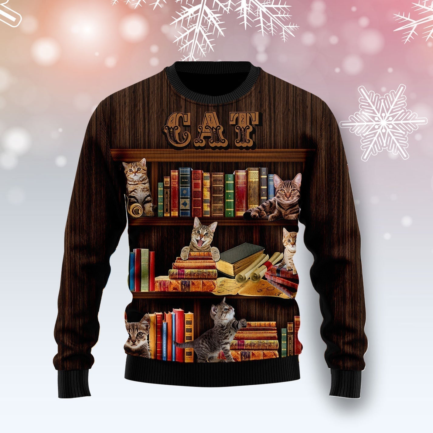 Cat Bookcase Ugly Christmas Sweater For Men & Women Christmas Gift Sweater US2189 - WeCustomit