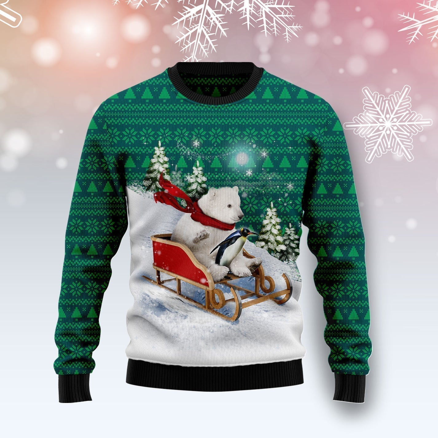 Polar Bear Sleigh Ugly Christmas Sweater For Men & Women Christmas Gift Sweater US3352 - WeCustomit