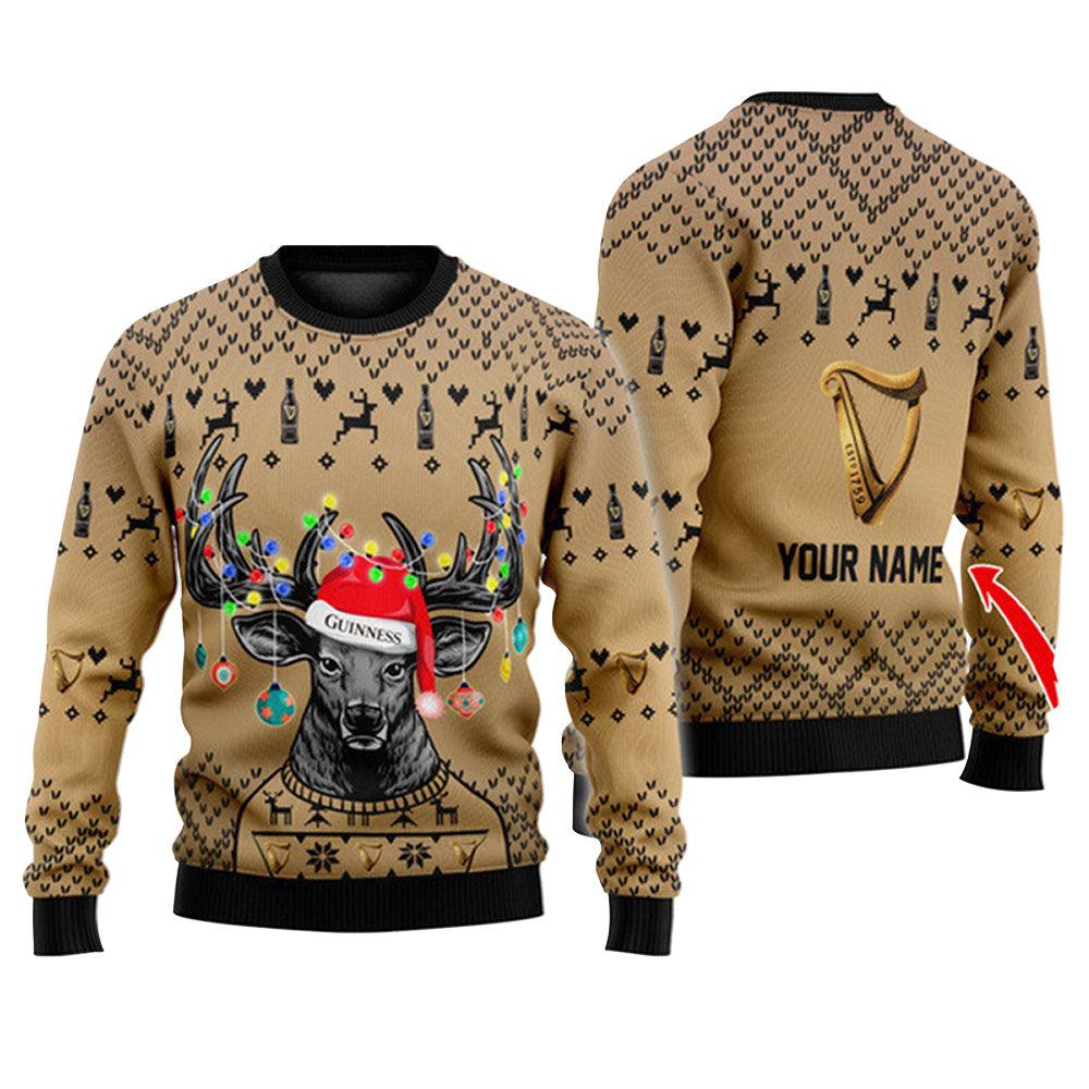 Personalized Reindeer Guinness Christmas Ugly Sweater - WeCustomit