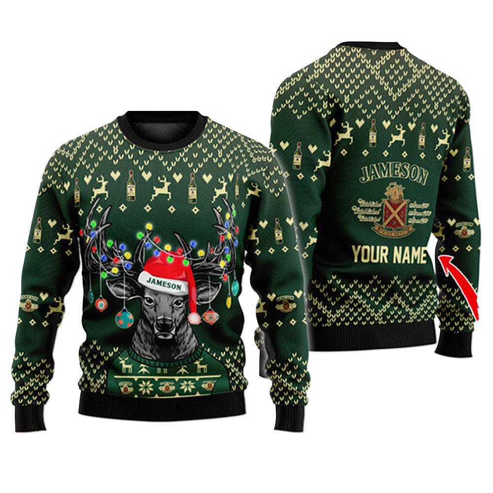 Personalized Reindeer Jameson Whiskey Christmas Ugly Sweater - WeCustomit