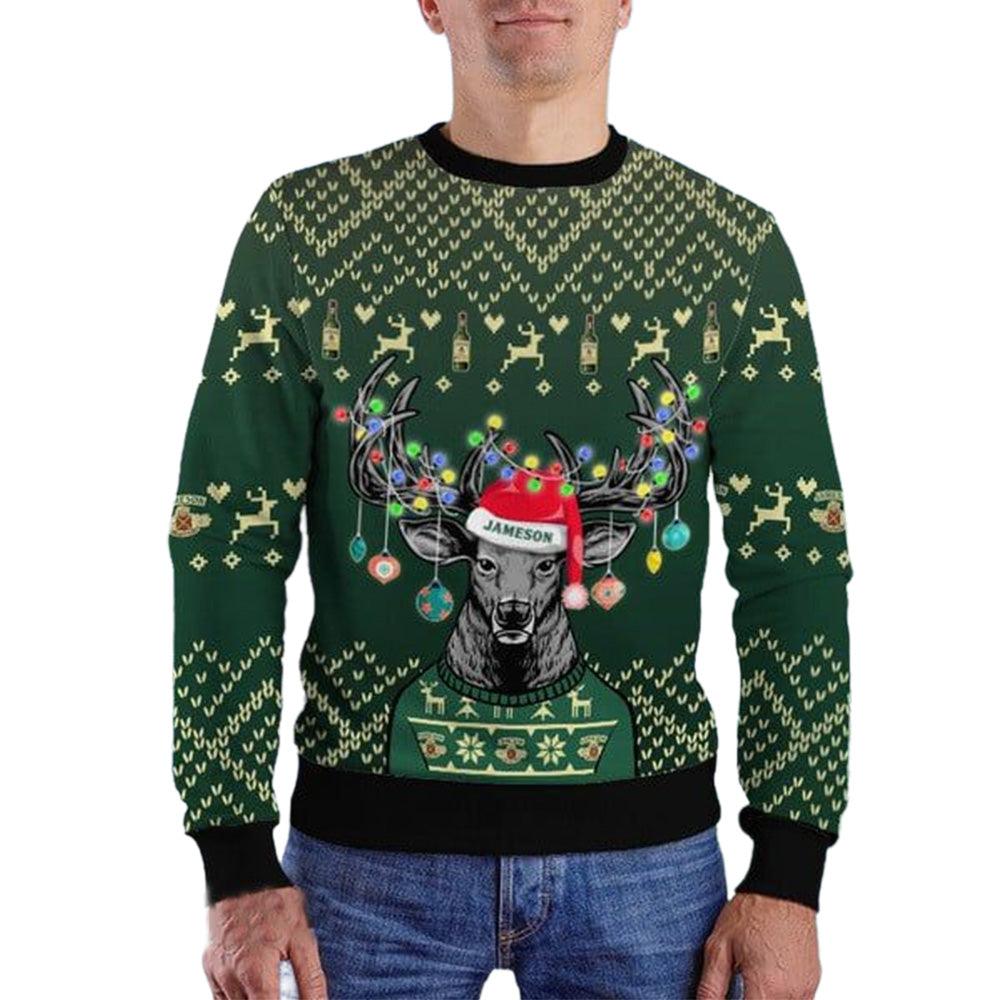 Personalized Reindeer Jameson Whiskey Christmas Ugly Sweater - WeCustomit