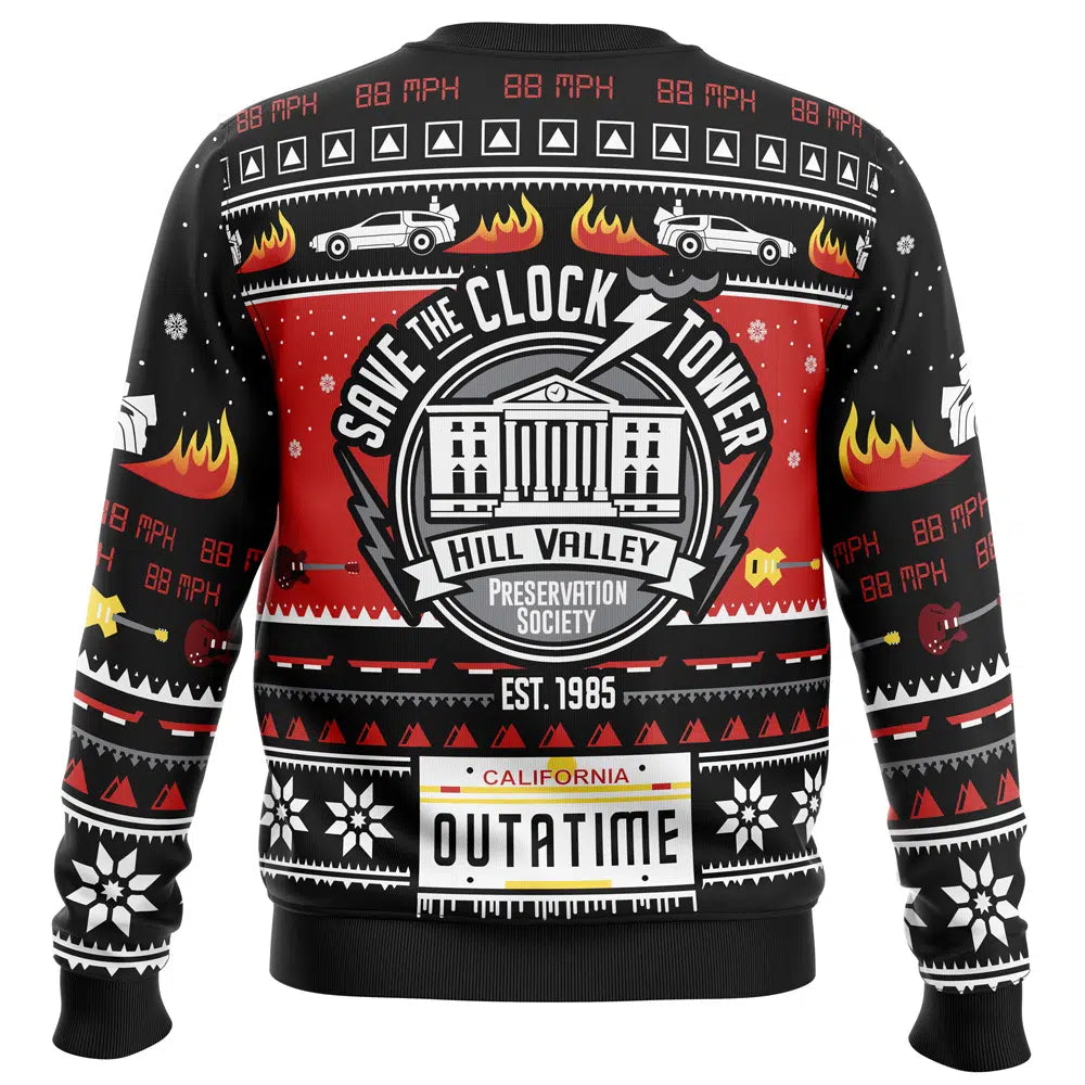 Save The Clock Tower Back To The Future Ugly Christmas Sweater - WeCustomit