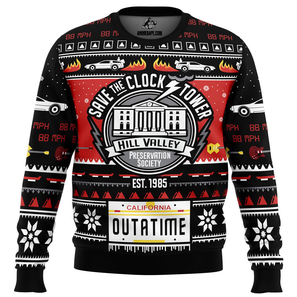 Save The Clock Tower Back To The Future Ugly Christmas Sweater - WeCustomit