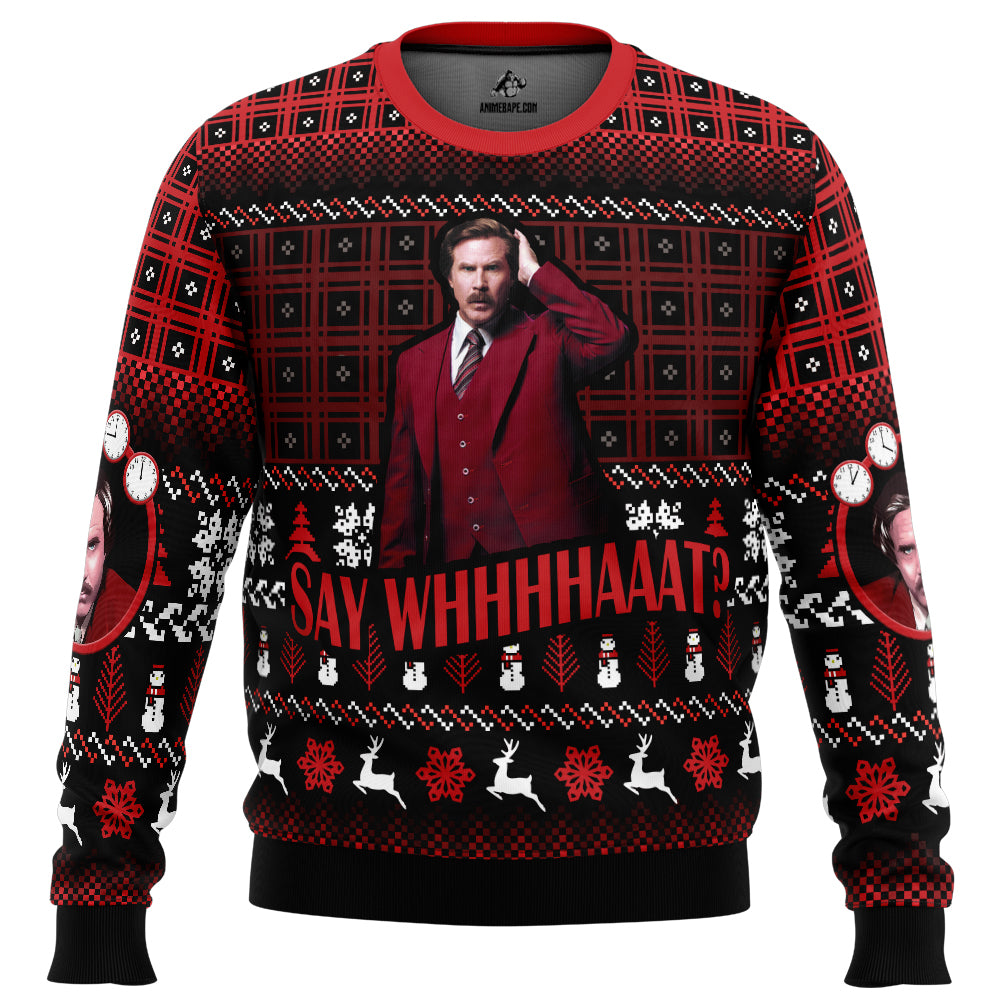 Say Whhhhaaat Anchorman Ugly Christmas Sweater - WeCustomit