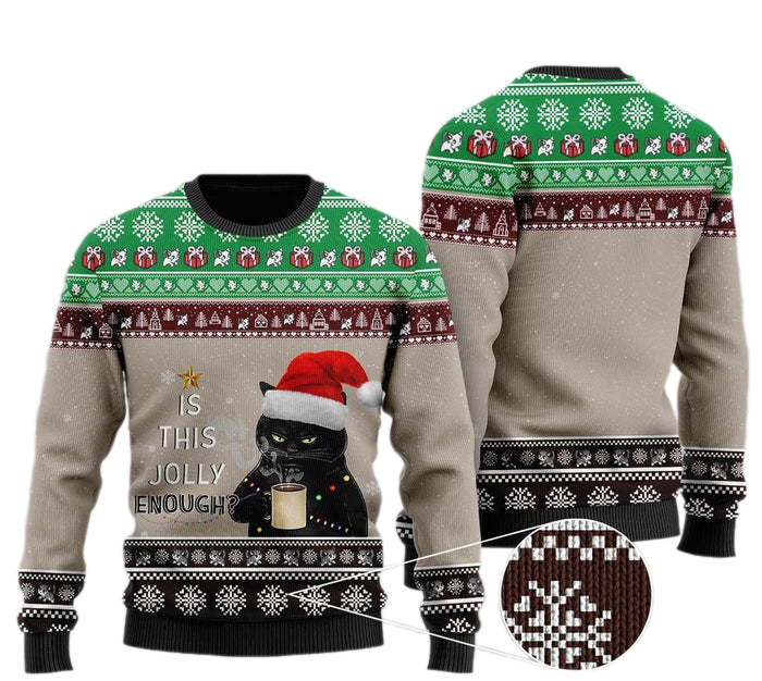 Christmas Black Cat With Coffee Ugly Christmas Sweater For Men & Women Christmas Gift Sweater US1352 - WeCustomit