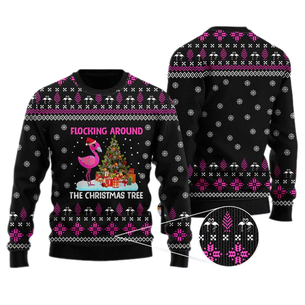 Funny Flamingo Flocking Around The Christmas Tree Ugly Christmas Sweater For Men & Women Christmas Gift Sweater US1354 - WeCustomit