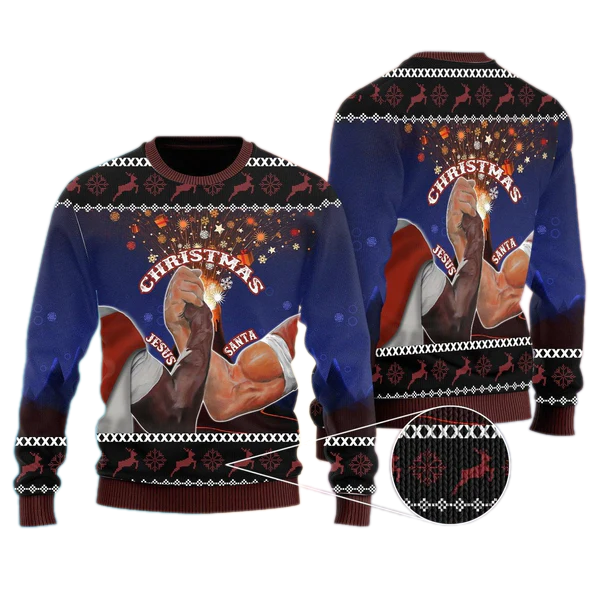 Santa And Jesus Christmas Ugly Christmas Sweater For Men & Women Christmas Gift Sweater US1367 - WeCustomit