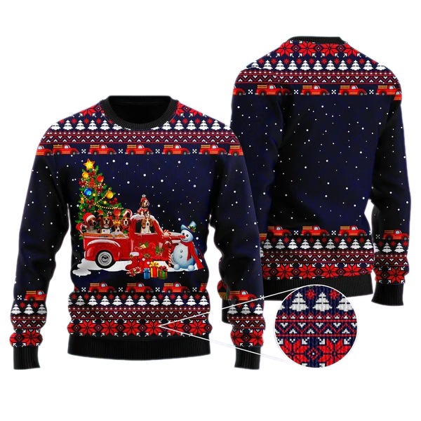 Funny Dogs With Red Truck Christmas Holiday Ugly Christmas Sweater For Men & Women Christmas Gift Sweater US1430 - WeCustomit