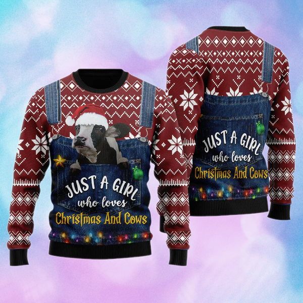 Just A Girl Who Loves Christmas And Cows Ugly Christmas Sweater For Men & Women Christmas Gift Sweater US1445 - WeCustomit