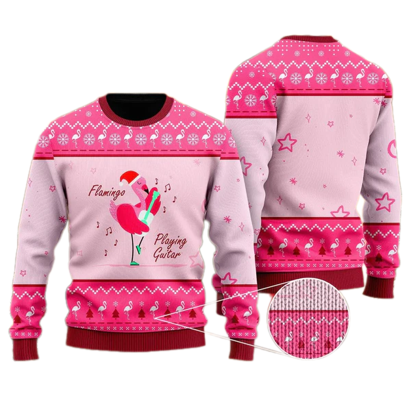 Flamingo Playing Guitar Christmas Ugly Christmas Sweater For Men & Women Christmas Gift Sweater US1346 - WeCustomit