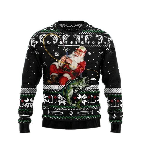 Santa Fishing Ugly Christmas Sweater For Men & Women Christmas Gift Sweater US1596 - WeCustomit