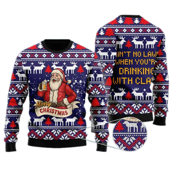 Drinking With Claus Ugly Christmas Sweater For Men & Women Christmas Gift Sweater US1643 - WeCustomit