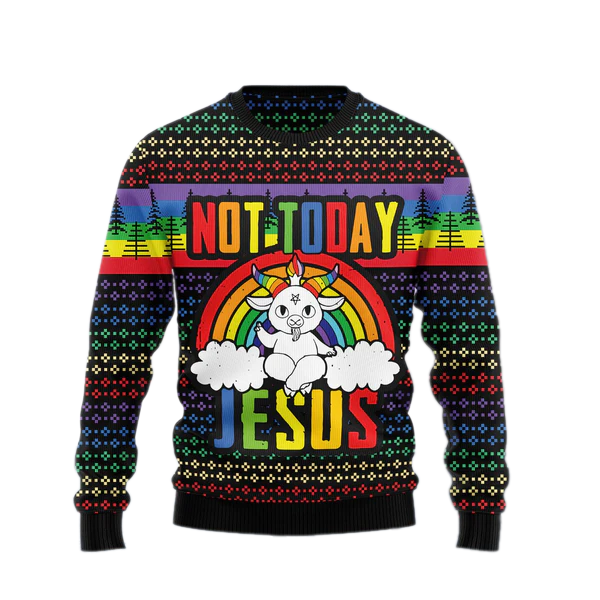 LGBT Not Today Jesus Ugly Christmas Sweater For Men & Women Christmas Gift Sweater US1648 - WeCustomit