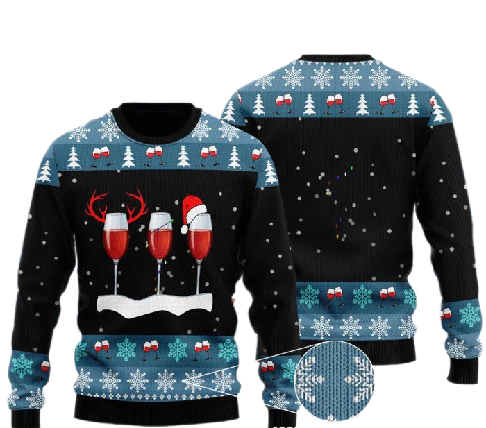 Xmas With Red Wine Ugly Christmas Sweater For Men & Women Christmas Gift Sweater US1649 - WeCustomit