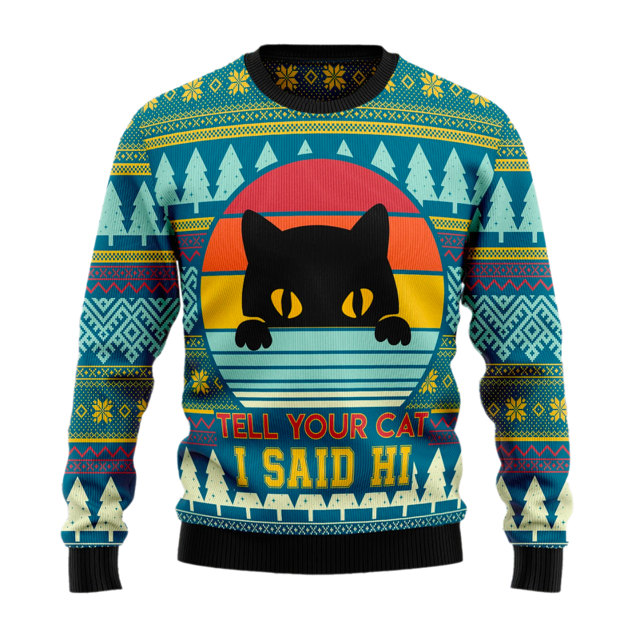 Cat Say Hi Ugly Christmas Sweater For Men & Women Christmas Gift Sweater US1551 - WeCustomit
