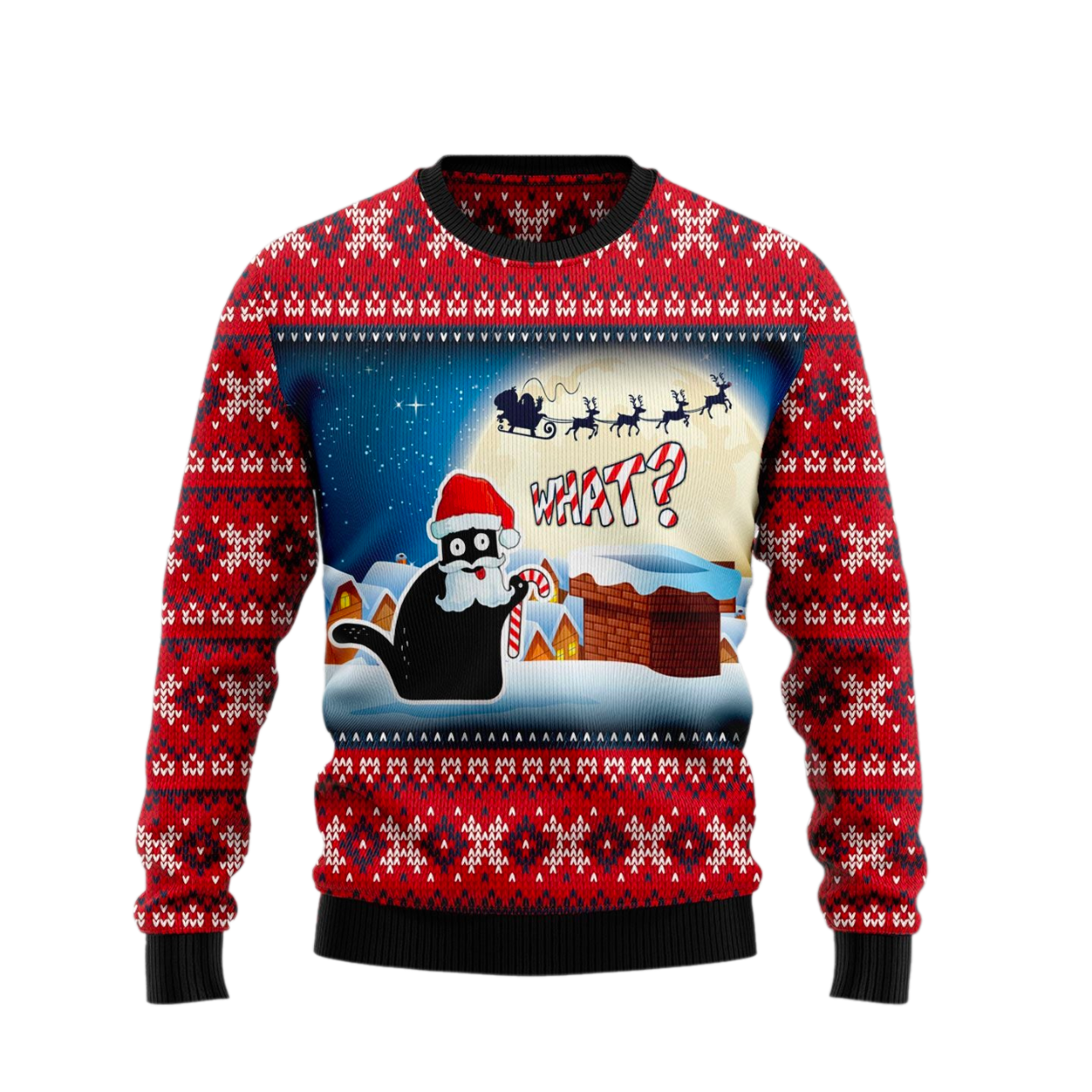 Black Cat What Ugly Christmas Sweater For Men & Women Christmas Gift Sweater US1681 - WeCustomit