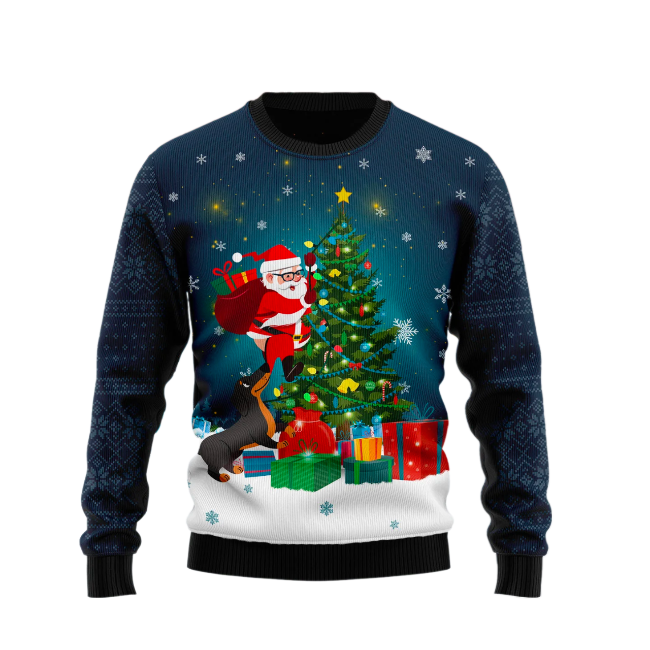 Dog and A Santa Claus In The Night Ugly Christmas Sweater For Men & Women Christmas Gift Sweater US1695 - WeCustomit