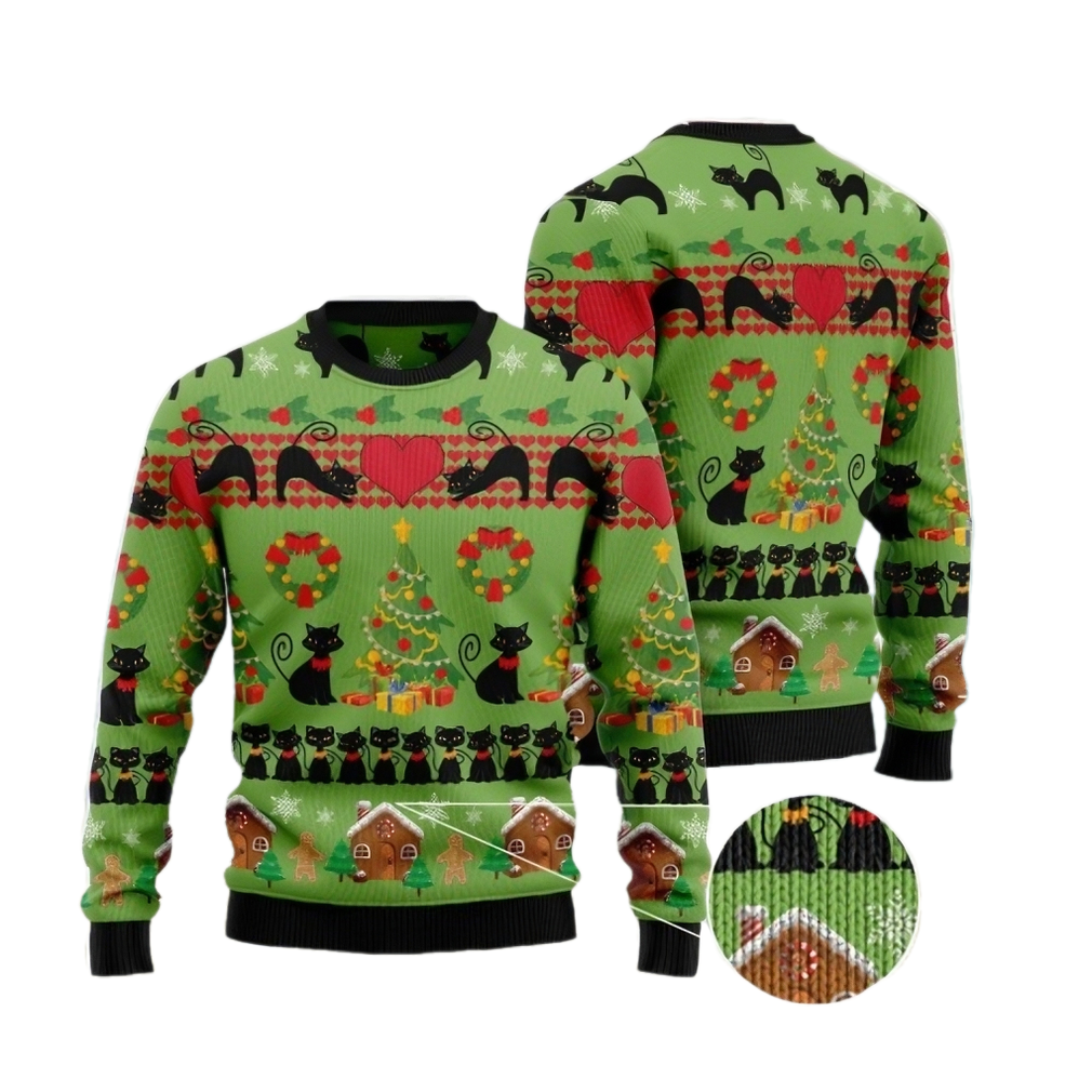 Love Black Cat Christmas Holiday Ugly Christmas Sweater For Men & Women Christmas Gift Sweater US1028 - WeCustomit