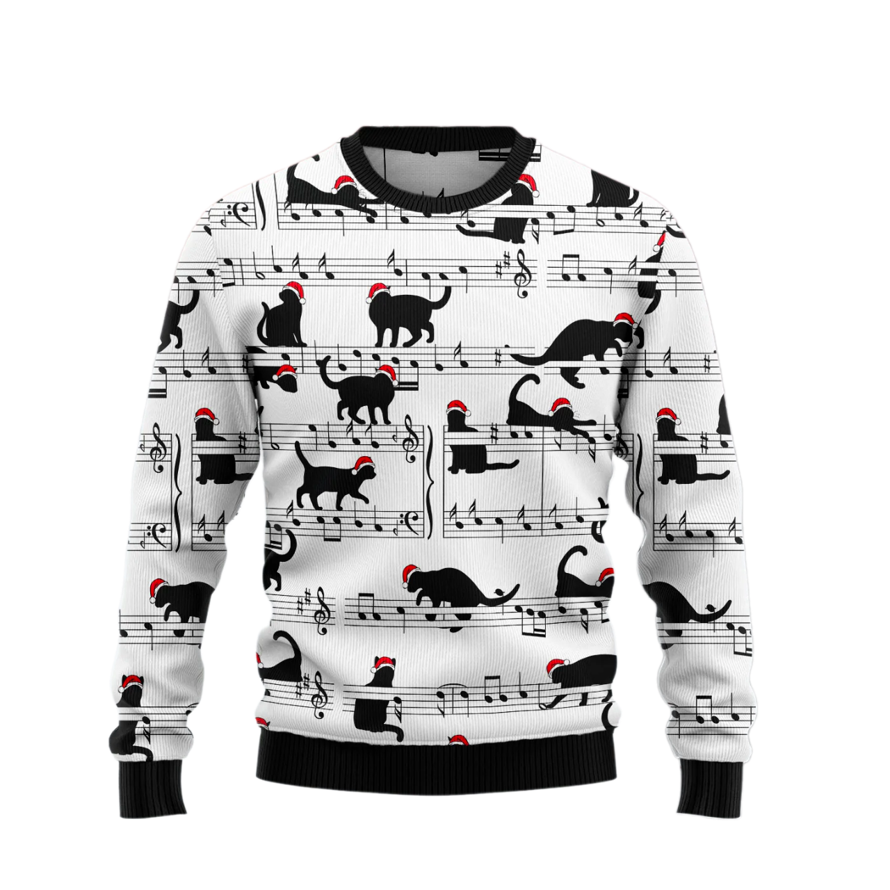 Black Cat Christmas Music Ugly Christmas Sweater For Men & Women Christmas Gift Sweater US1724 - WeCustomit