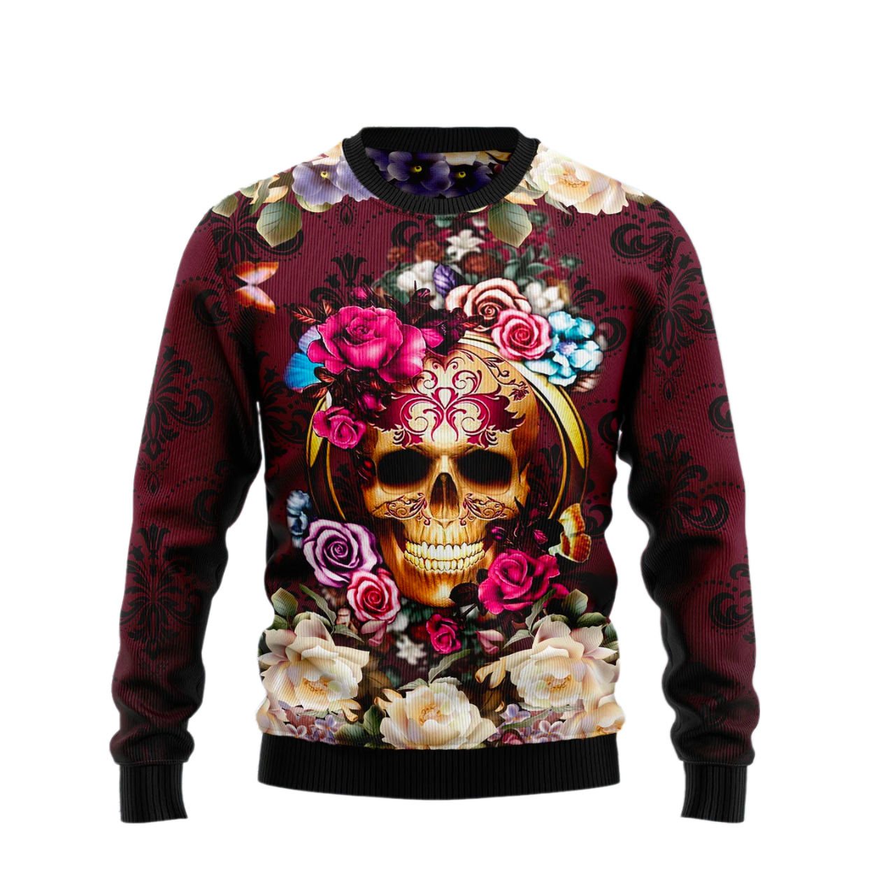 Flower Skull Ugly Halloween Sweater For Men & Women Halloween Gift Sweater US1035 - WeCustomit