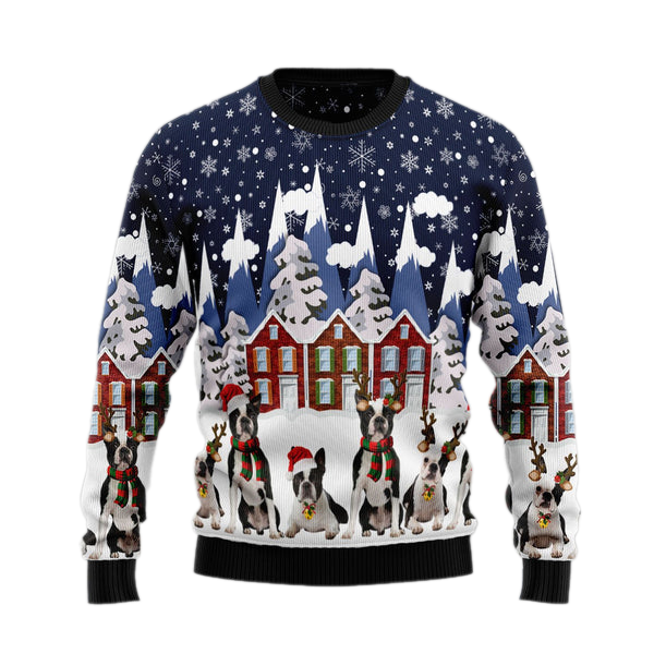Boston Terrier Family Ugly Christmas Sweater For Men & Women Christmas Gift Sweater US1815 - WeCustomit