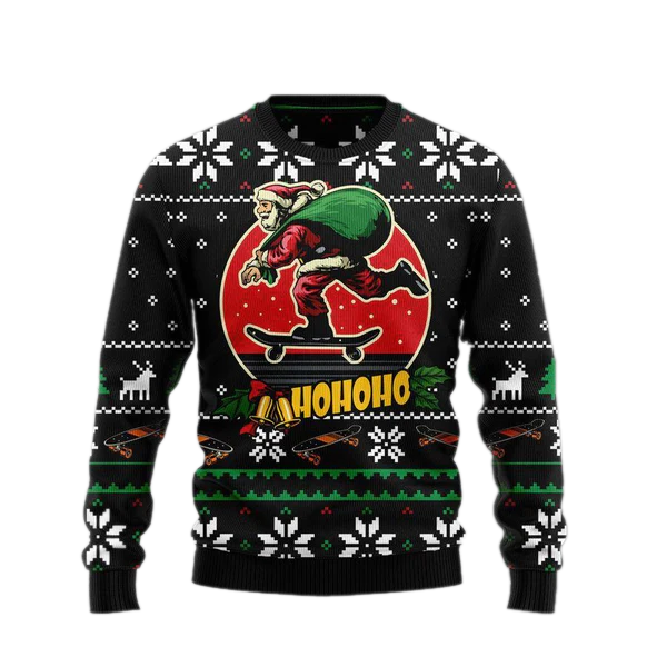 Santa Claus Skateboard Ugly Christmas Sweater For Men & Women Christmas Gift Sweater US1818 - WeCustomit